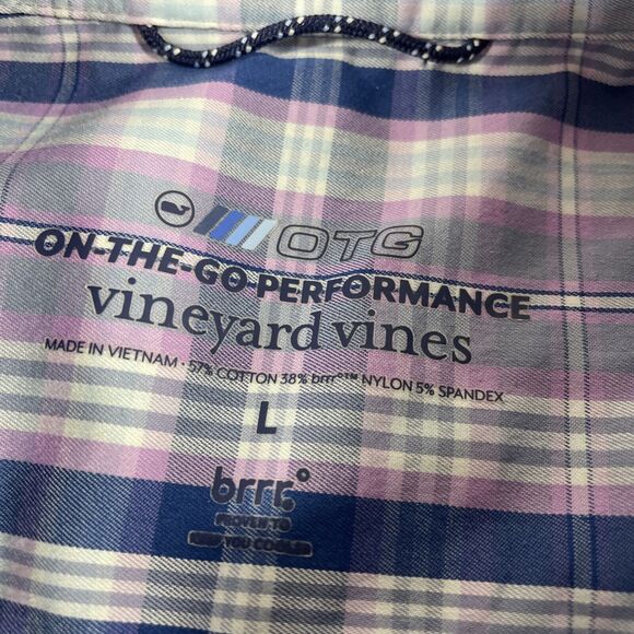 Vineyard Vines Button Down Shirt Mens Large On the Go Performance Plaid Brrr - Picture 3 of 14